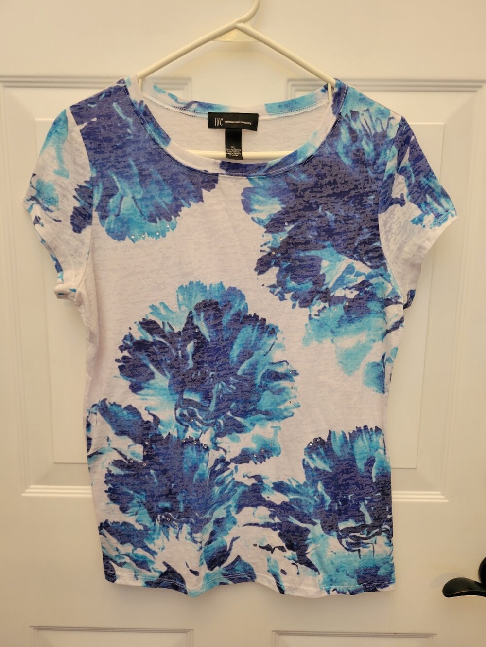 INC International Concepts White Tee with Blue Floral Print